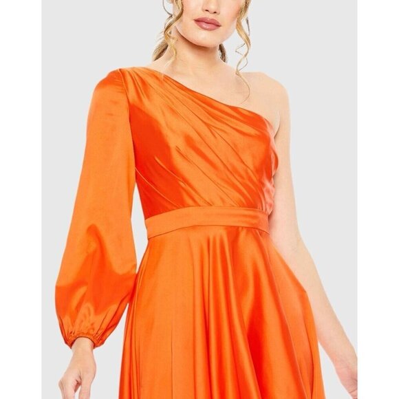 Mac Duggal Size 8 Orange One-Shoulder Satin High Low Prom Cocktail Gown Dress - Picture 2 of 9